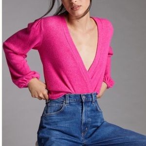 Anthropologie X Amadi Pink Knit Comfy Surplice Wrap V-Neck Top